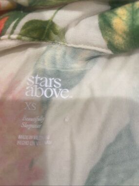 Stars Above Cream Floral Pajama Top with Green Leaves